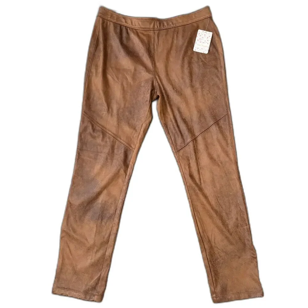 NWT Free People Faux Suede Moto‎ Leggings Brown Distressed Edgy Earthy Size 31